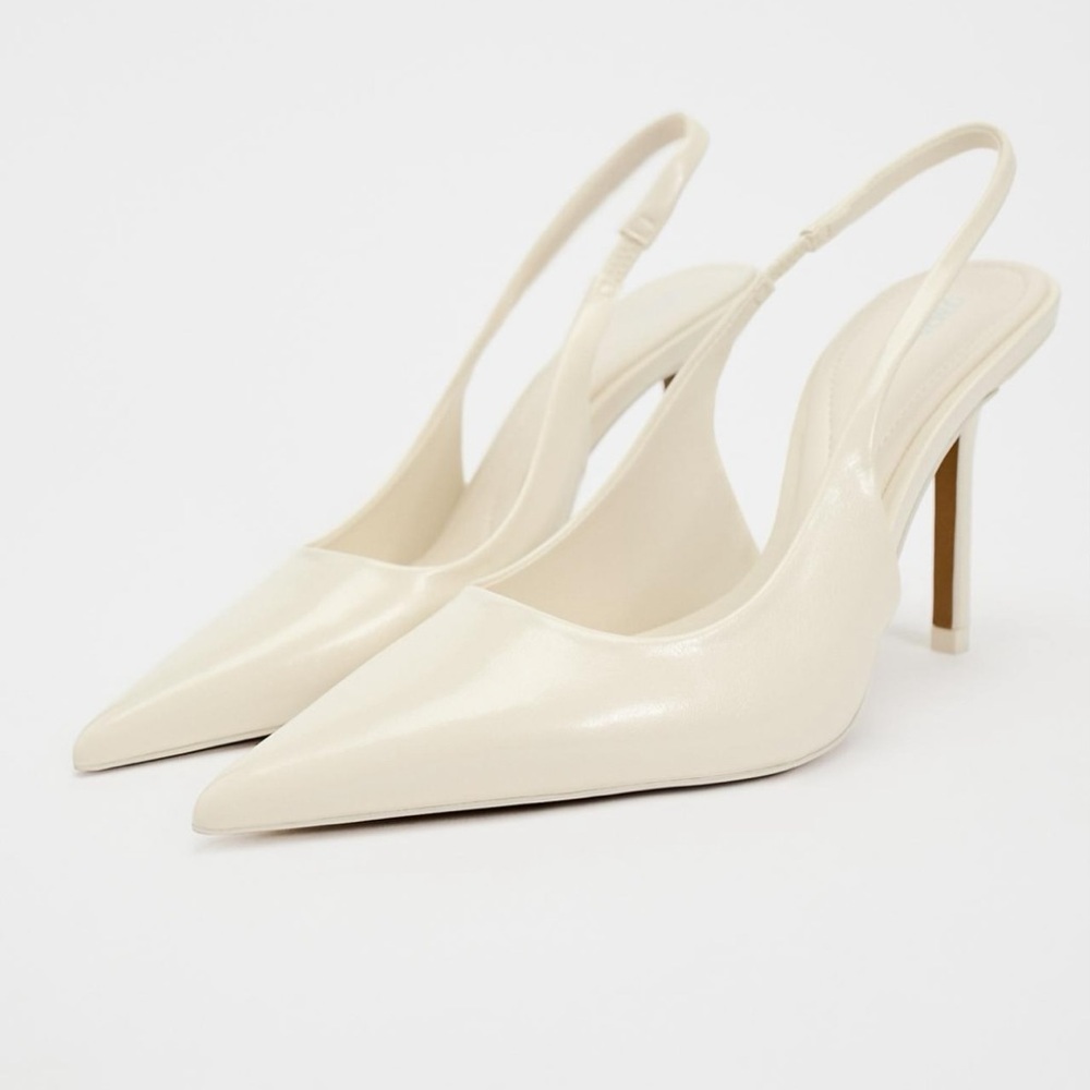 Zara White High Heel Slingback Pumps